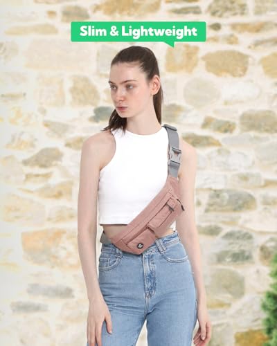 WATERFLY Small Fanny Pack for Women Men, Crossbody Travel Waist Bag Pink - color: Pink