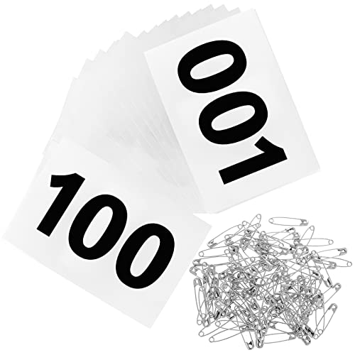 Running Bibs Race Competitor Numbers Waterproof Runners Race Numbers with Safety Pins for Marathon Races Events 5.9" x 7.9" - style: Number 001-100