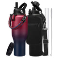 40 oz Insulated Water Bottle with Straw Lid & Pop-up Spout Lid, Carrier Bag - color: Gradient Claret, size: 40 Ounces