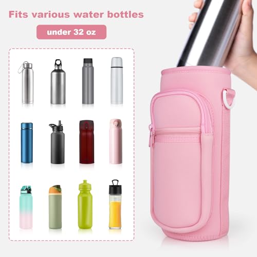 Crossbody Water Bottle Holder with Strap, Phone Pocket(Pink, 32, Ounces) - color: Pink