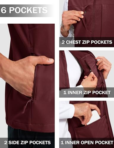 MAGCOMSEN Men's Lightweight Softshell Vest Outerwear Fleece Golf Running - color: Wine Red, size: Medium