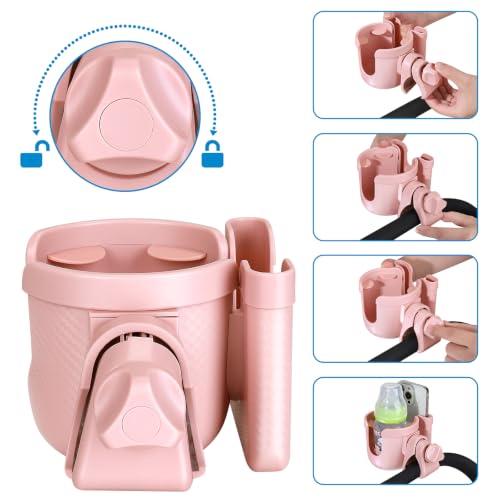 Accmor Stroller Cup Holder with Phone Holder, Bike Cup Holder, Walker Scooter Wheelchair Cup Holder Attachment, Universal Cup Holder for Uppababy Graco Strollers - color: All Light Pink Carbon Fiber Texture