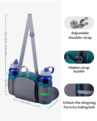 WATERFLY Fanny Pack Waist Bag: Fannie Pack 2 Water Bottle Holders Lumbar Belt Hiking Walking Running Jogging Camping Large Woman Man (Bottle Not Included) - color: Green