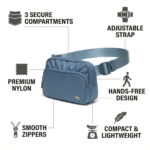Pander Nylon Crossbody Belt Bag with Excess Strap Keepers, 6-Pocket Adjustable Sling Fanny Pack for Travel and Everyday Carry, Blue - color: Blue