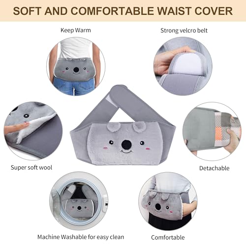 Hot Water Bottle wtih Cover, Hot Water Bag, 1L Rubber Warm Hot Water Bottles Pouch with 130cm Long Soft Waist Cover for Neck, Shoulder, Back, Hand, Legs and Period Pain Relief