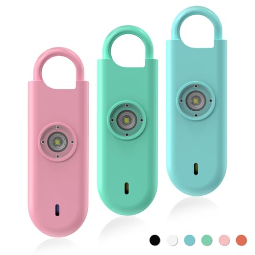 Fauxomor 140dB Personal Safety Alarm for Women 3pack Self Defense Keychain - color: Blue+Green+Pink