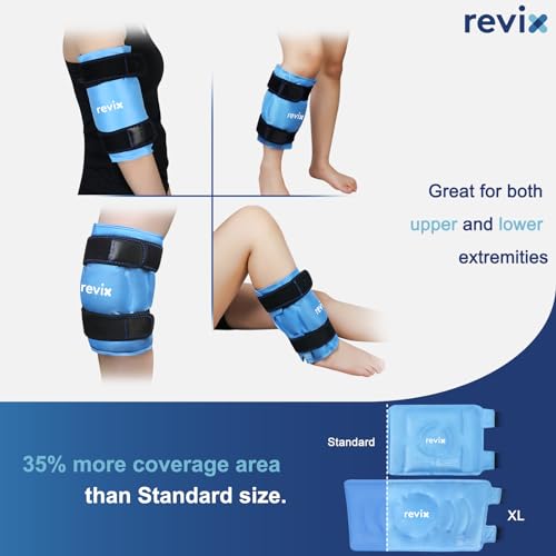 REVIX Extra Large Knee Ice Pack Wrap, Gel Cold Compress Around Entire Knee - color: Blue-xl
