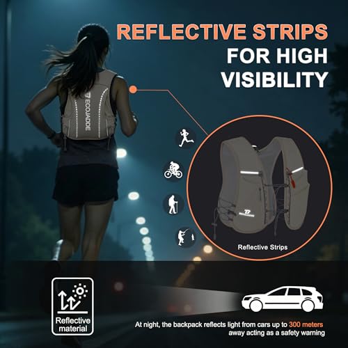BECOJADDE 5L Running Vest for Women, Hydration Backpack Lightweight & Breathable for Trail Running, Marathon, Hiking, Cycling - color: Beige
