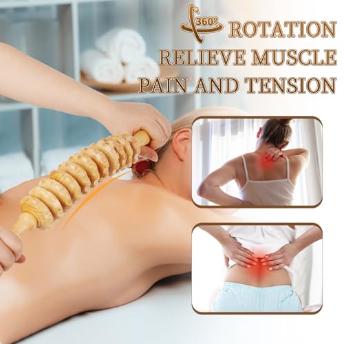 Liitrton Manual Wooden Massage Roller Stick for Muscle Relief, 11-Wheel - size: 11-Wheel-Wood
