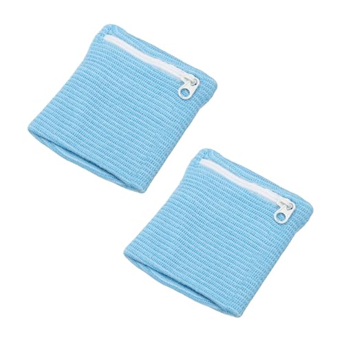 Wrist Wallet Wristband with Zipper, Wrist SweatBands - color: Sky Blue