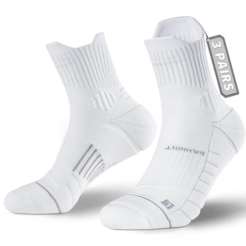 Rahhint CoolMax Quarter Compression Running Socks for Men Women, Wicking Cushion Athletic Hiking Socks 3 Pairs - color: White, size: 3-6