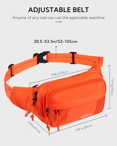 WATERFLY Fanny Pack Waist Bag: 2.5L Large 5 Zipper Pockets for Women Men - color: Orange