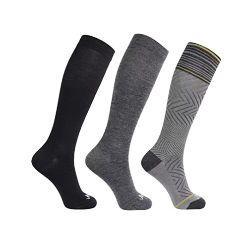 ja vie 76% Merino Wool Graduated Compression Socks for Women & Men (15-20mmHg) - color: 3 Pairs: 1 Pure Black+ 1 Med Grey+ 1 Heather Grey, size: Medium