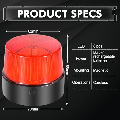 LE228 (Mini) — Red LED USB Rechargeable Strobe Beacon | Selectable Rotation & Flash Modes | Strong Magnetic Base for Car • Truck • Emergency • Construction | Energy Class A++ - color: Red