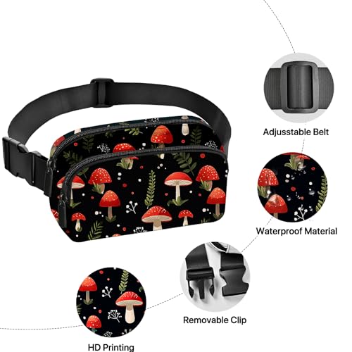 Mushroom Fanny Pack Women Fashion Belt Bag Waterproof Adjustable Strap Waist Pouch Casual Workout Travel Cycling Running - color: Multicolor