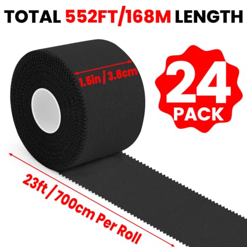 NUITPY 24 Pack Athletic Tape, Black Sports Tape, Easy Tear Wrist Tape - color: Black-24 Rolls