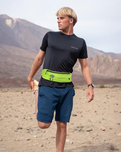 WATERFLY Running Belt Fanny Pack: Runner Marathon Jogging Waist Pack Sport Workout Exercise Fitness Phone Holder Belt for Men Women Jogger Slim Waistband Black - color: Cyan