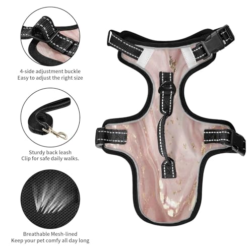 Rose Gold Abstract Marble Dog/Cat Harness, Reflective No-Pull Pet Harness with 2 Leash Clips, Fully Adjustable Soft Padded Dog Vest, No-Choke Pet Oxford Vest - color: Rose Gold Abstract Marble, size: M