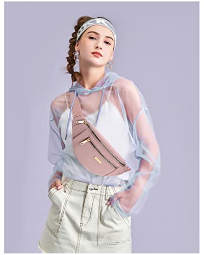 Crossbody Fanny Packs Waist Pack for Women, Waterproof Waist Bag with Adjustable Strap for Travel Sports Running - color: cute pink
