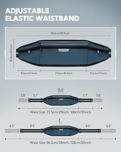 WATERFLY Running Belt Slim Breathable Back Pad 4-Pocket Runners Pouch - color: Dark Blue, size: Large