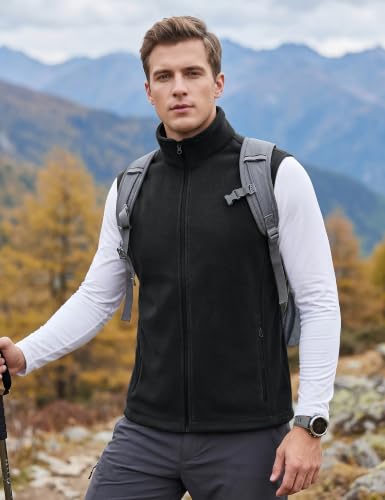 TACVASEN Men's Fleece Vest Winter Casual Vests Outerwear Sleeveless Jacket - color: Black, size: Small