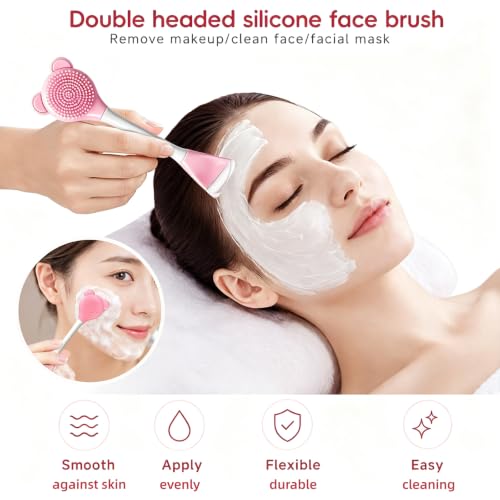 Skincare Tools Set with Face Cleansing Brush, Ice Face Roller & Gua Sha Set - color: Pink