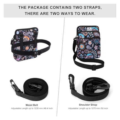 HUA ANGEL Multifunctional Fanny Pack for Men & Women Lightweight Waist Bag with 3 Zip Compartments, Cross body bag for Running Walking Sport Travel - color: Paisley flowers