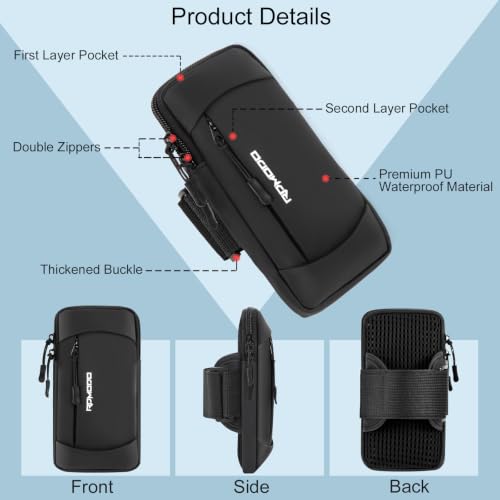 Phone Holder for Running, Large Capacity Arm Band for Phone 7.5" Blk - color: 01-Black