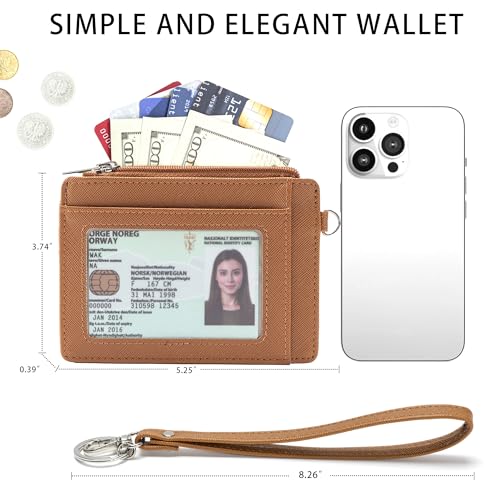 SEAVILIA Small Wallet for Women Slim Wristlet Keychain Wallets RFID Credit Card Holder With Zipper Pocket, ID Window (Brown) - color: Brown