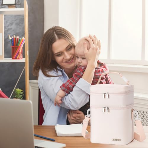 Breastmilk Cooler Bag with Ice Pack Fits 6 Baby Bottles Up to 9 Ounce, Double Deck Leak-Proof Baby Bottles Bag with Shoulder Strap for Nursing & Working Mom, - color: Pearl White