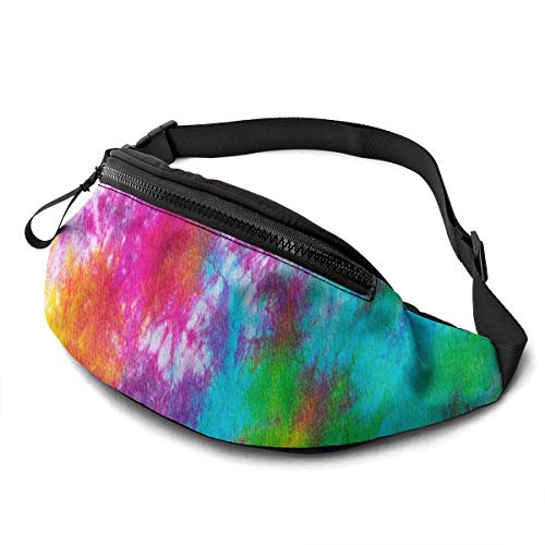 Dujiea Fanny Pack, Rainbow Washed Tie Dye Waist Bag with Headphone Hole Belt Bag Adjustable Sling Pocket Fashion Hip Bum Bag for Women Men Kids Outdoors Casual Travelling Hiking Cycling - color: Rainbow Washed Tie Dye