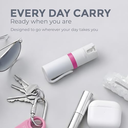 POM Pepper Spray & Personal Alarm Safety Kit – OC Self Defense Keychain Spray & Loud Emergency Alarm for Campus Safety, Women & Students - color: White x Pink, style: Pocket Clip Model