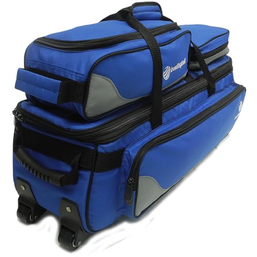 Pyramid Path Triple Tote Roller Plus Bowling Bag with Detachable Shoe Bag (Fits US Mens Size 15), Accessory and Side Pocket, Lightweight Travel Design - color: Silver/Royal Blue