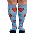 Crazy Compression Over-the-Calf Socks with Fun Designs - color: Heart Station Blue (Wide), size: Large-X-Large