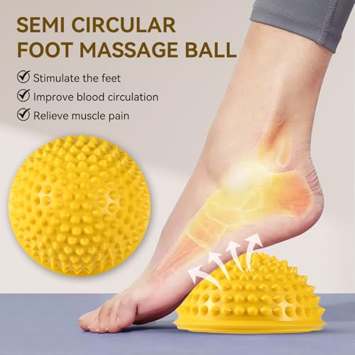 Agatige Foot Massage Ball, Half Round PVC Spiky Foot Wakers Balance Therapy Dome Trigger Point Ball Feet Massage Roller for Yoga Fitness Exercise Gym Massager(Yellow) - color: Yellow
