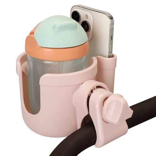 Accmor Stroller Cup Holder with Phone Holder, Bike Cup Holder, Walker Scooter Wheelchair Cup Holder Attachment, Universal Cup Holder for Uppababy Graco Strollers - color: All Crystal Pink