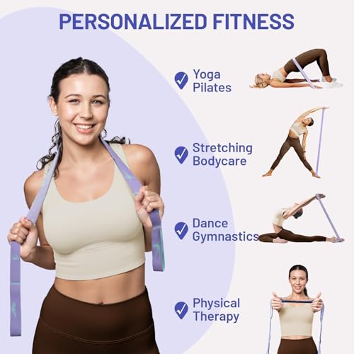 Slim Panda Stretch Strap with 9 Loops, Elastic Yoga Straps for Stretching - color: Purple