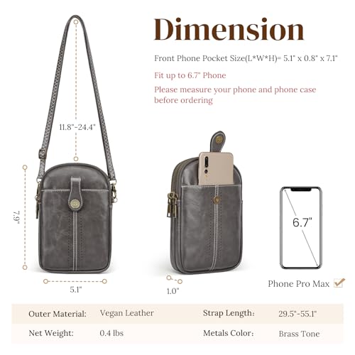 S-ZONE Small Crossbody Bags for Women Trendy RFID Blocking Cell Phone Purse - color: Dark Grey