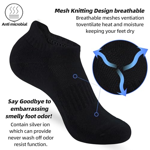 ATBITER Women's Ankle Socks Cushioned Running Athletic No Show Socks-6Pairs - color: 6pairs Black, size: 10-12
