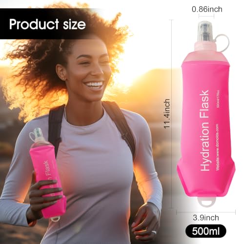 WILDREEDS 500ml Soft Flask, TPU Collapsible Soft Water Bottle for Hydration Pack, Running Vest, Folding Water Bottle for Hiking Cycling Climbing-1Pcs, Pink - color: 500ml Pink