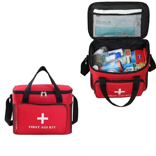 Emergency Medical Bag Organizer - Large Pill Bottle Storage with Detachable Pouch, Waterproof First Aid Kit Case for Travel & Home (Red, Large)