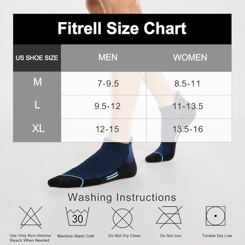 FITRELL Men's 6 Pack Ankle Running Socks Low Cut Cushioned Athletic Sports Socks 7-9/9-12/12-15 - color: Navy Black, size: 9-12