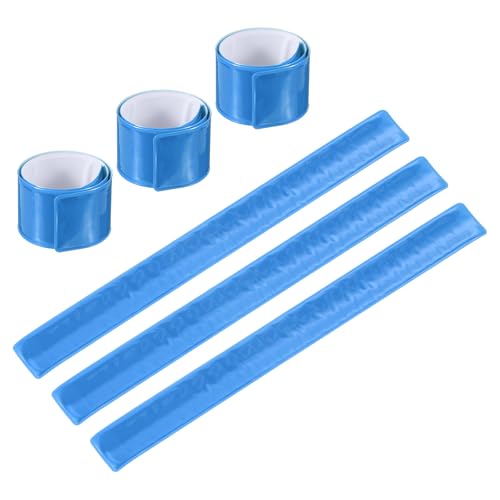 PATIKIL Reflective Slap Bands, Reflector Band Snap Bracelet Armbands High Visibility Safety Reflectors Wrist Strap Strips for Night Jogging Cycling Running - color: Light Blue