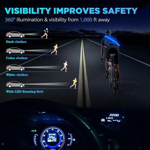 Higo LED Running Belt - Reflective Light Up Waistband for Night Activities, Glowing LED Waist Light for Running, Cycling, Hiking, Camping - color: Blue