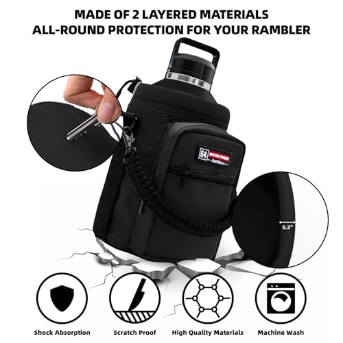 NATURE PIONEOR 26-128 oz Insulated Water Bottle Carrier Holder with Strap - color: Black, size: 64oz