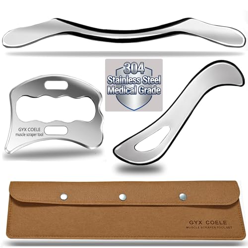 Muscle Scraper Tool Set, 304Stainless Steel IASTM Kit, Scraping Massage Tools for Physical Therapy, 3 Piece for Fascia Release - style: GYX COELE-3 set A