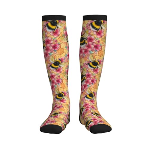 Compression Socks Knee High Support Socks Women Circulation Stockings for Athletic Running Cycling Flying - color: Bee