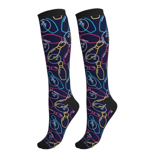 Avocado Compression Socks Women Men Knee High Stock for Running Work Support Nurses Travel - color: Bowling