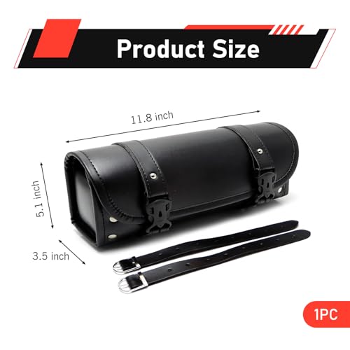 Motorcycle Fork Tool Bag, Leather Motorcycle Handlebar Bag, Waterproof Front Handlebar Storage Pouch, Universal Saddle Pouch for Most Autobike (Black)