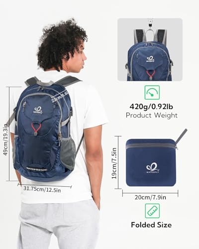 WATERFLY Lightweight Packable Hiking Backpack, 30L Day Pack Dark Blue - color: Dark Blue